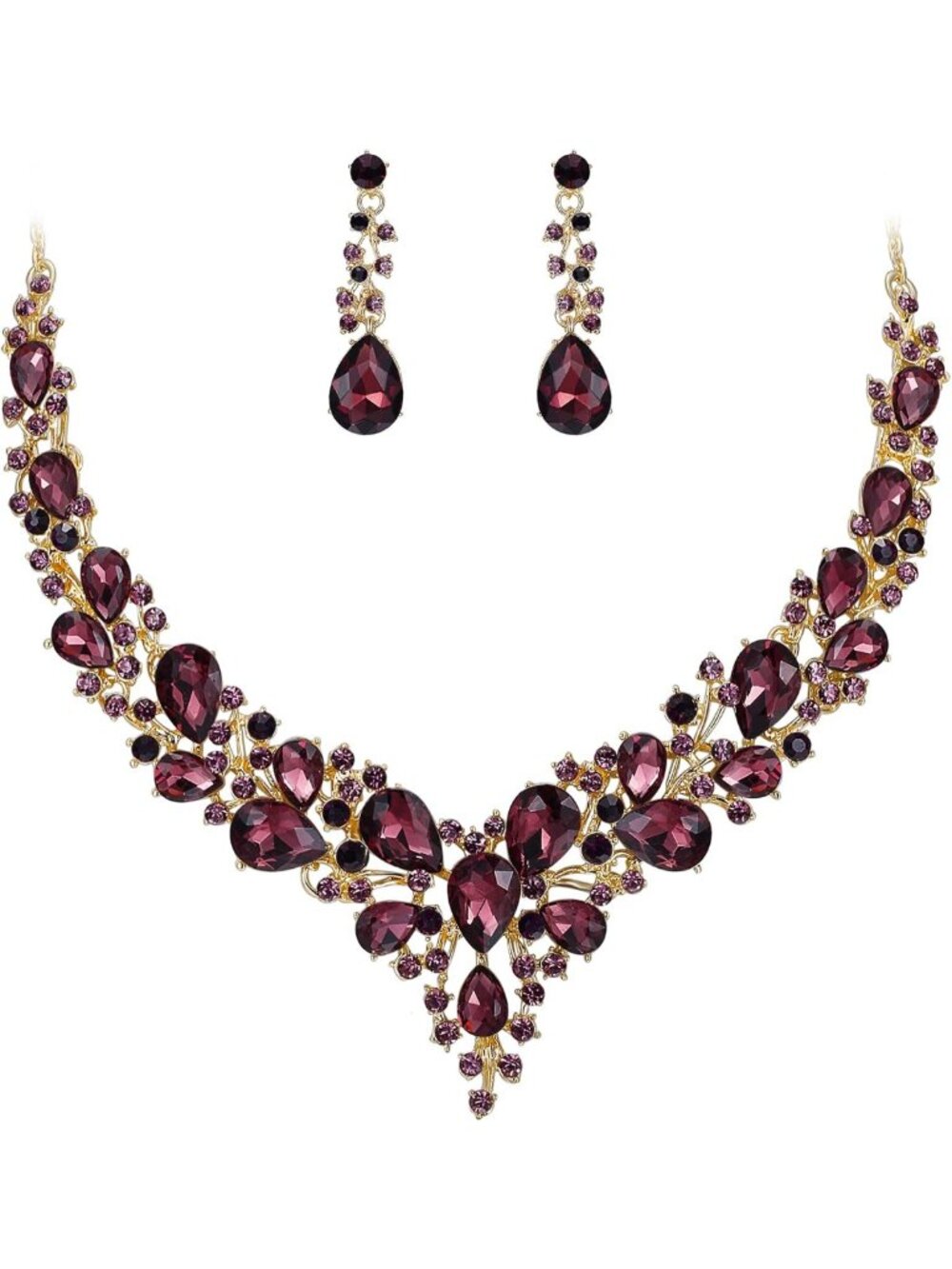 Elegant Women's Wedding Statement Necklace & Dangle Earrings Jewelry Set